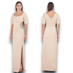 JS Collections Ashley Draped Column Gown Square Neck Special Event Champagne 4